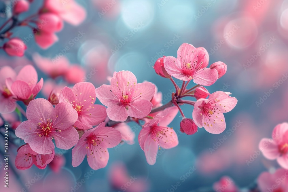 Spring banner with pink blossoms and blooming trees Spring banner with pink blossoms and blooming trees