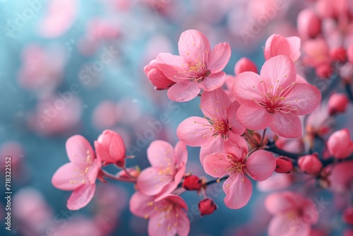 Spring banner with pink blossoms and blooming trees