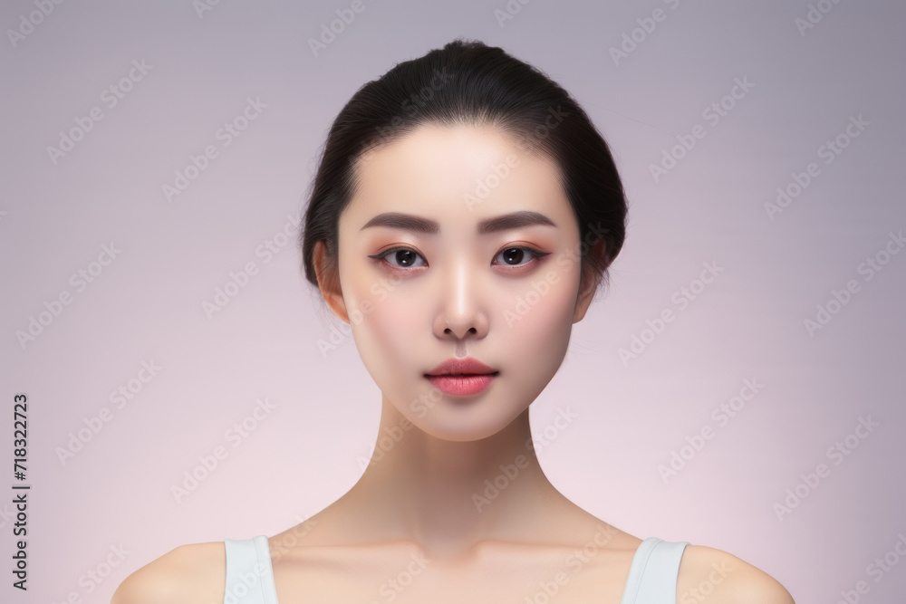 A commercial portrait of Asian beauty isolated on a pastel background in a studio setting A commercial portrait of Asian beauty isolated on a pastel background in a studio setting