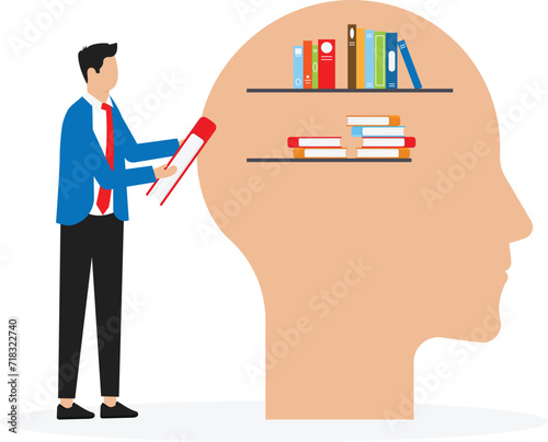 Self development and management illustration. Characters self-learning books, online courses or internet tutorials,
