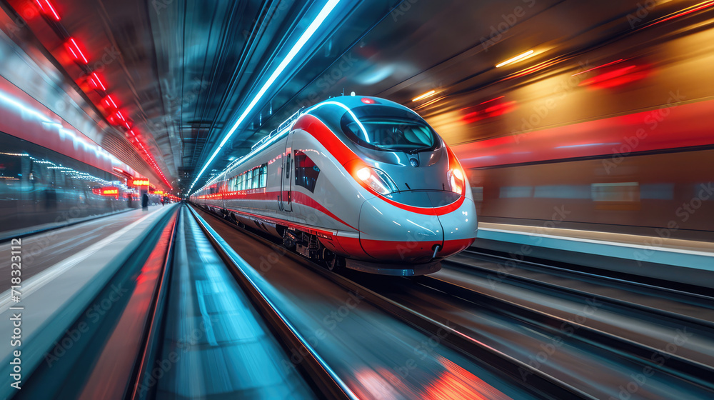 Obraz premium high speed rail with motion blur