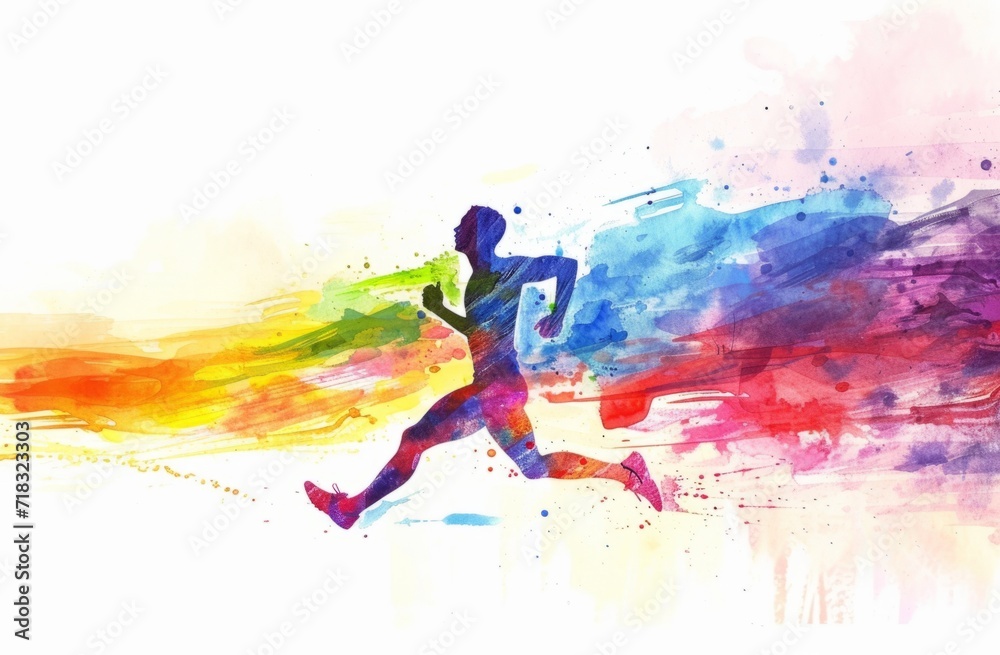 runner in colorful watercolor painting Generative AI