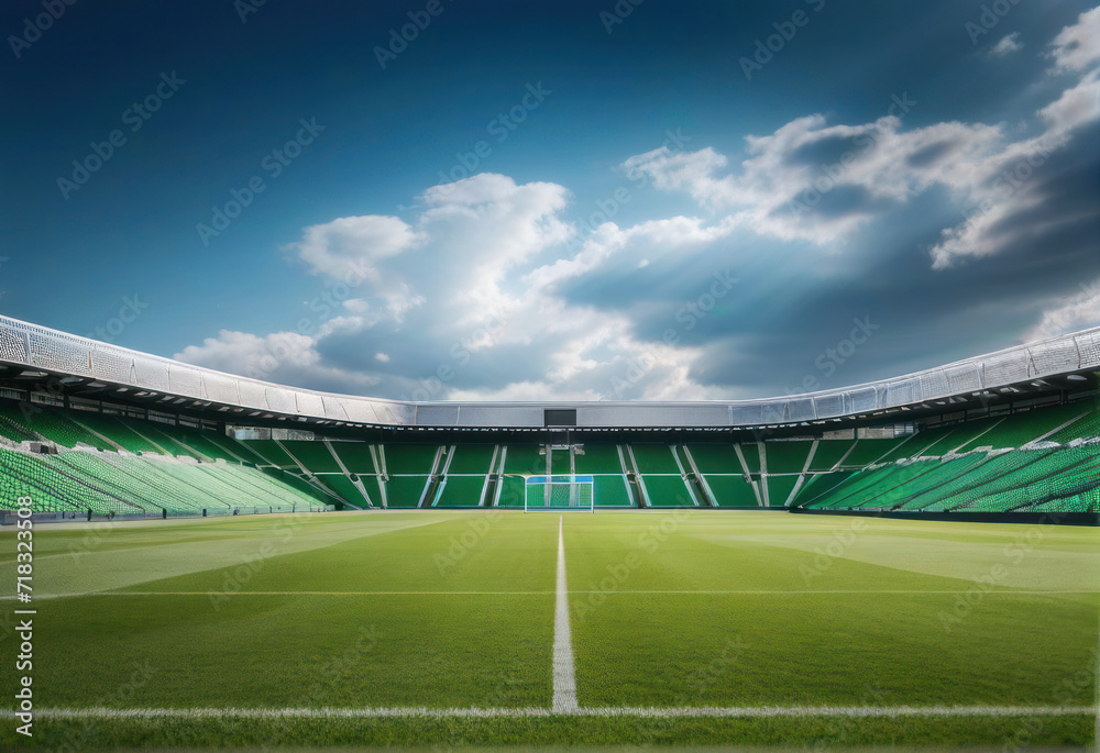 Fototapeta premium field football empty grass soccer sport stadium playground background green arena net day cup event earth place auditorium play ground tournament grandstand nobody worldwide spring row sunny seat or
