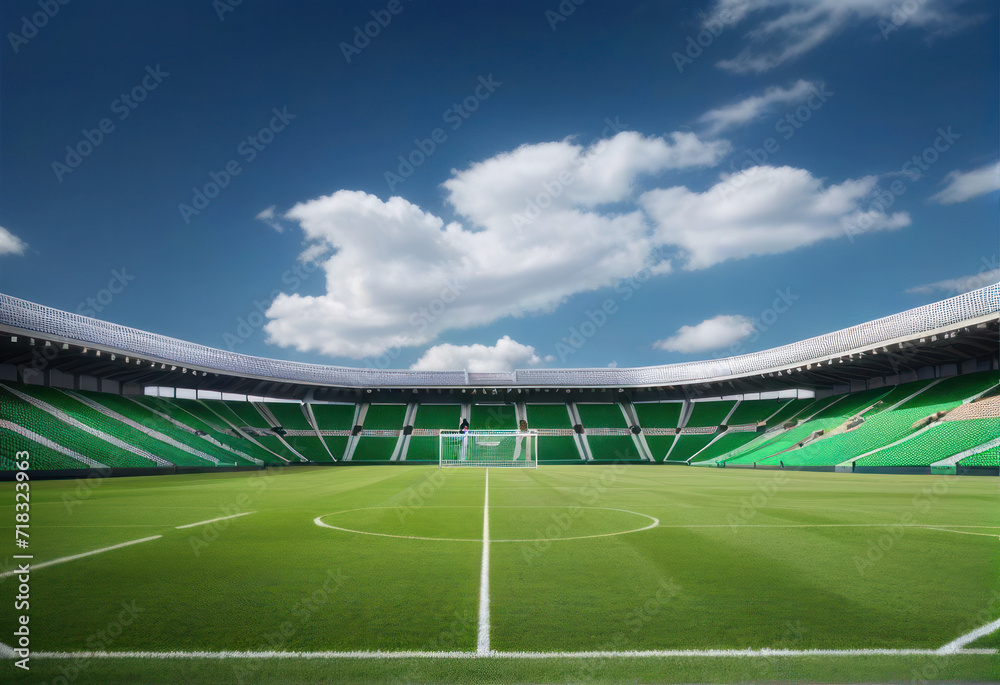 Fototapeta premium field football empty grass soccer sport stadium playground background green arena net day cup event earth place auditorium play ground tournament grandstand nobody worldwide spring row sunny seat or