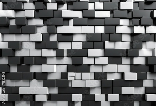 Polished 3D Mosaic Tiles arranged in the shape of a wall Triangular Semigloss Black and White Bricks