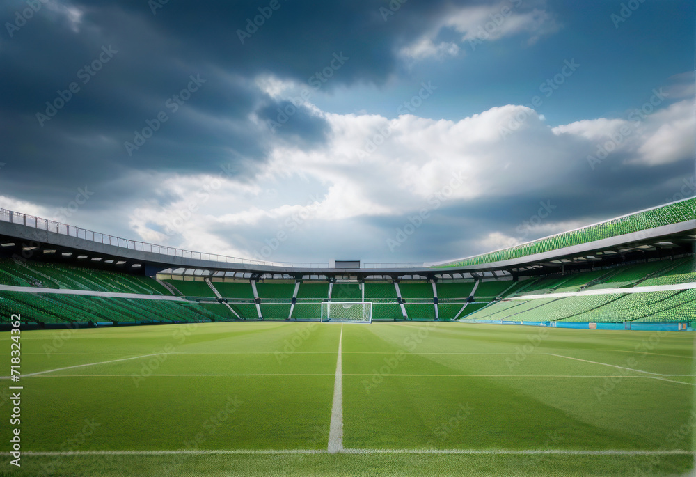 Fototapeta premium field football empty grass soccer sport stadium playground background green arena net day cup event earth place auditorium play ground tournament grandstand nobody worldwide spring row sunny seat or