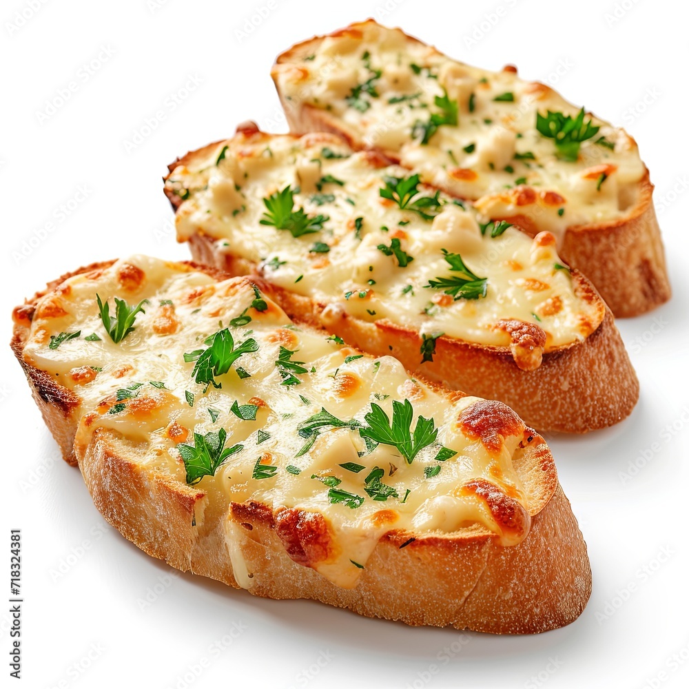 Garlic bread with cheese isolated on white Garlic bread with cheese isolated on white