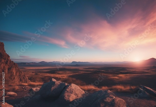 Rocky Landscape with Aurora Sky Blue Sky Wallpaper with copy-space