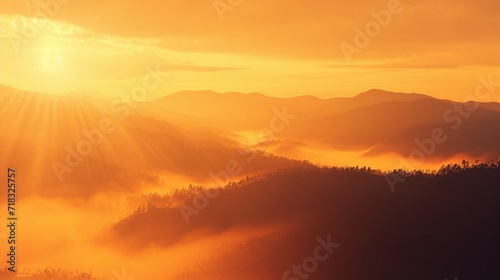 image of golden sunrise illuminating the misty mountains. The soft gradients and ethereal atmosphere can inspire breathtaking digital art pieces. Ai Generated © Manzoor