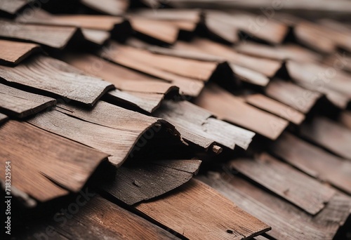 Wood shake shingle old decaying roof closeup photo