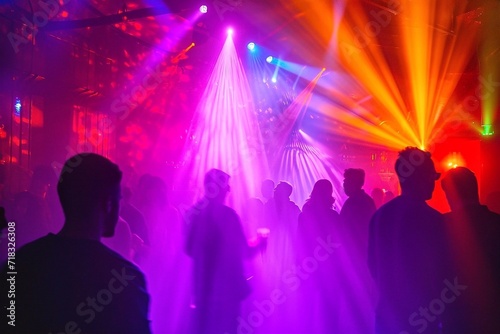 Silhouettes of people dancing at a music festival in the night club