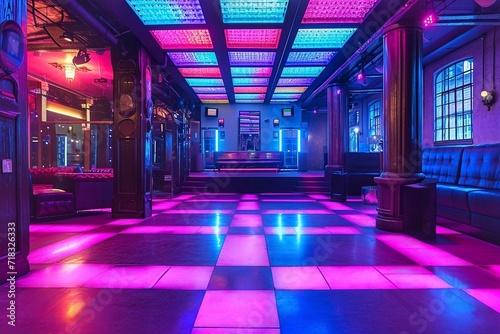 Luxury interior of a night club with bright lights. Night club