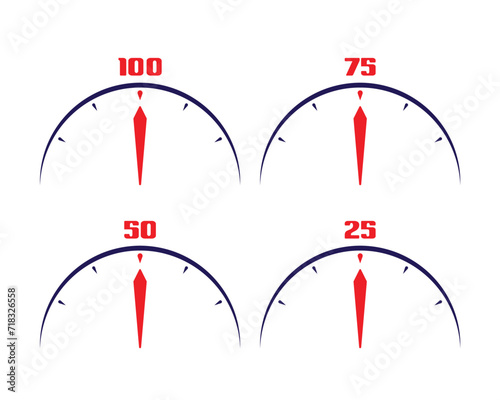 dial symbols on a white background. 25, 50, 75, 100 dials