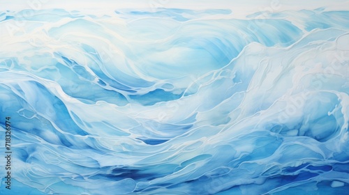  a painting of blue and white swirls on a blue and white background with a blue sky in the background.