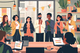 An Illustration image capturing the moment of employee recognition with colleagues applauding and celebrating, Focus on the joy and appreciation in their expressions, Business team clapping.