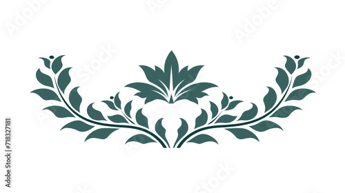 Symmetrical green ornamental design with floral motifs. photo