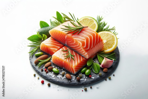 Salmon meat isolated on solid white background. ai generative
