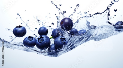  a bunch of blueberries are in the water with a splash of water on the top of the blueberries.