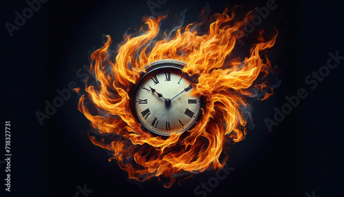 Burning Clock Dial Symbolizing Time's Passage