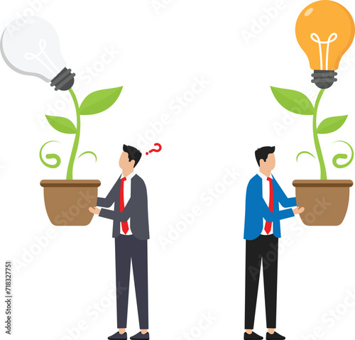 Businessman holding light bulb for put think growth mindset different fixed mindset concept
