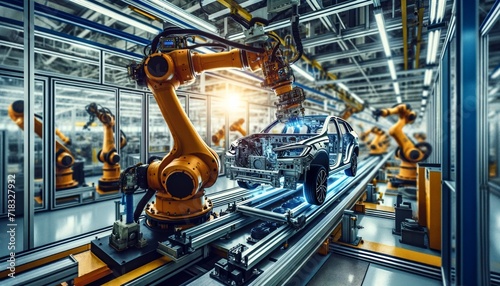 Fotografie, Tablou AutoBot Craft: Robotic Arm in Car Manufacturing Plant