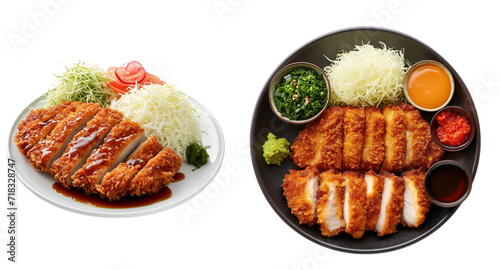 Japanese food Tonkatsu pork fried in 3d png transparent using for presentation. Created using generative AI.
