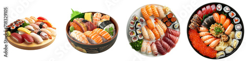 Popular Japanese menu salmon tuna sushi collection in 3d png transparent with no background. Created using generative AI. photo