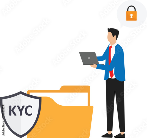 KYC or know your customer with business verifying the identity of its clients concept at the partners-to-be through a magnifying glass Idea of business identification and finance safety concept
