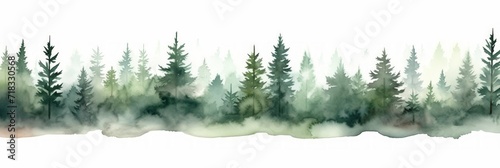 Watercolor Rowan Tree Line on White Background Generative AI