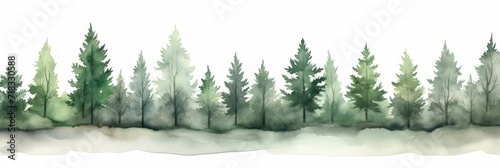 Rowan Tree Line on White Background Generative AI photo