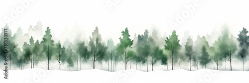 Watercolor Aspen Tree Line on White Background Generative AI