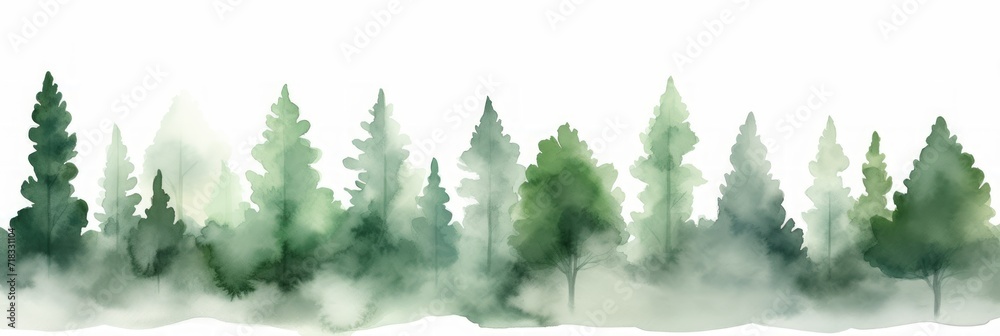 Watercolor Butternut Tree Line on White Background Generative AI