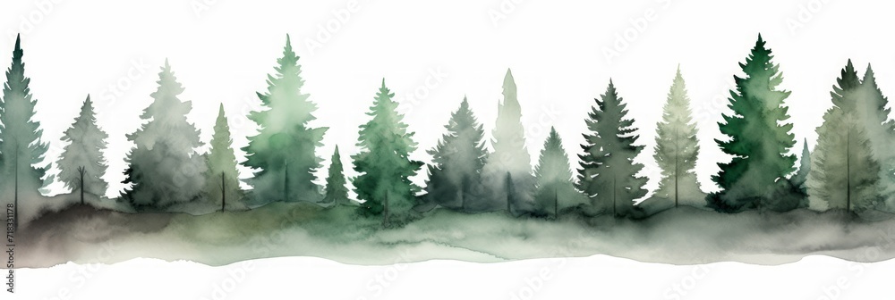 Watercolor Cedar of Lebanon Tree on White Background Generative AI