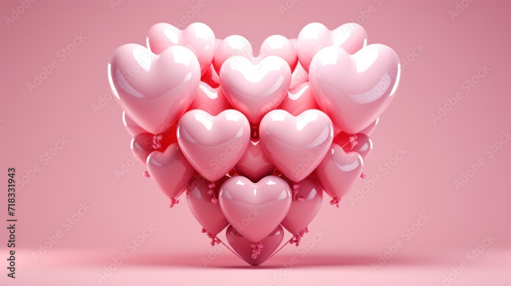  a bunch of pink heart shaped balloons in the shape of a heart on a pink background with room for text.