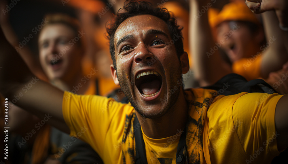 Cheering crowd of sports enthusiasts celebrate championship success generated by AI Cheering crowd of sports enthusiasts celebrate championship success generated by AI