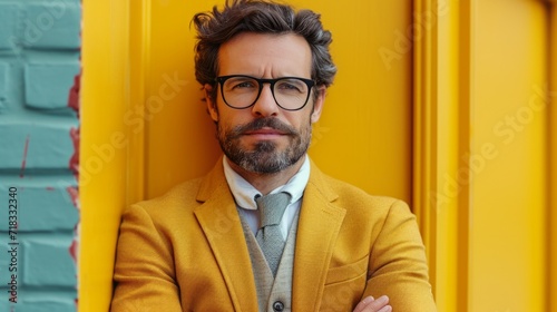 minimalist vivid advertisment background with handsome professor and copy space