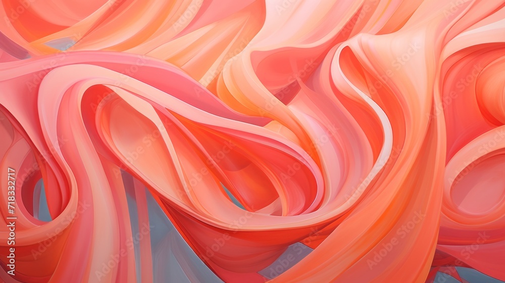 Obraz premium a painting of pink and orange swirls on a blue and pink background with a white stripe at the bottom of the image.
