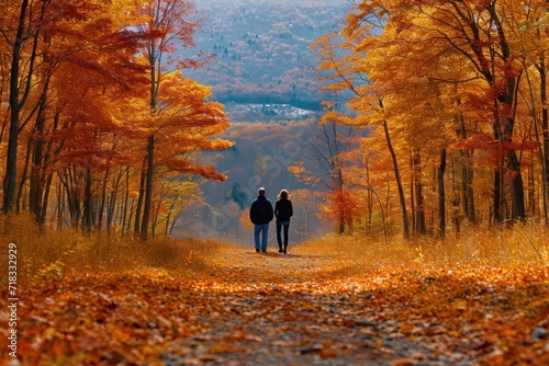 people walking in autumn leaves maple trees leaf Autumn Fall forest © Tisha