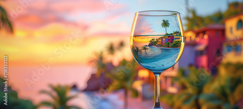 Spanish landscape in the wine glass. Concept of spanish holidays, tradition and culture. Spain