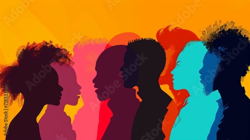 Silhouette of diversity people profile view . multi-ethnic business co-workers and colleagues. Community of friends. Cooperation and collaboration. Teamwork partnership organization. vector background