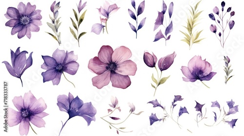  a set of watercolor flowers and leaves on a white background stock photo - budget - free watercolor flowers and leaves on a white background.