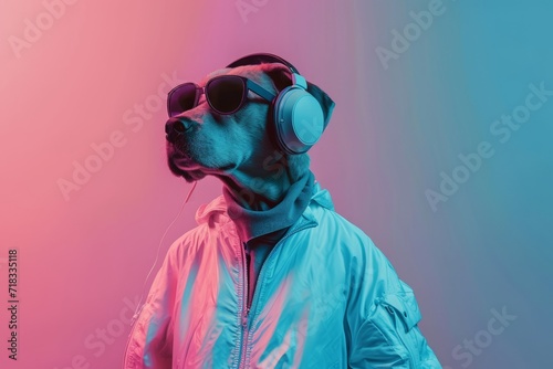 A Dog headed figure in shades and headphones rockin generative ai © Gilang