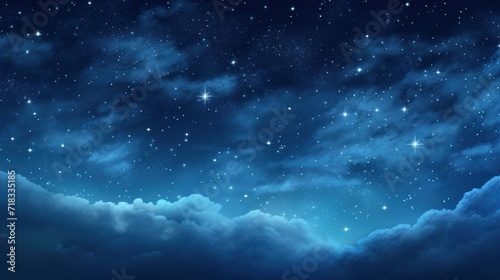  a night sky with stars and clouds in the foreground and a blue sky with clouds and stars in the background.