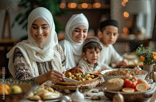 Muslim Family enjoying festive dinner