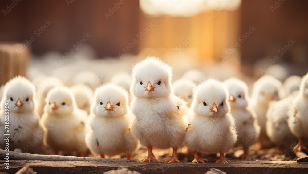 a white flock of chickens in a farm house