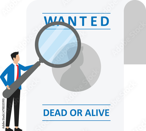 Male detective animation looking at wanted people on the poster while using magnifying glass. Cartoon in 4k resolution concept
