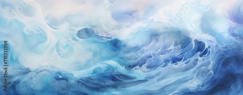 Watercolor painting of a blue and white ocean