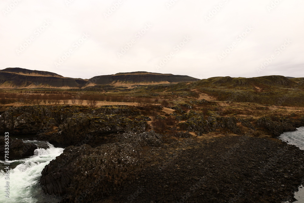 View on a mountain in the Golden Circle which is a tourist area in southern Iceland