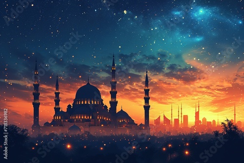 Mosque on the background of the night sky with stars