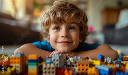 boy is playing with bloks in home